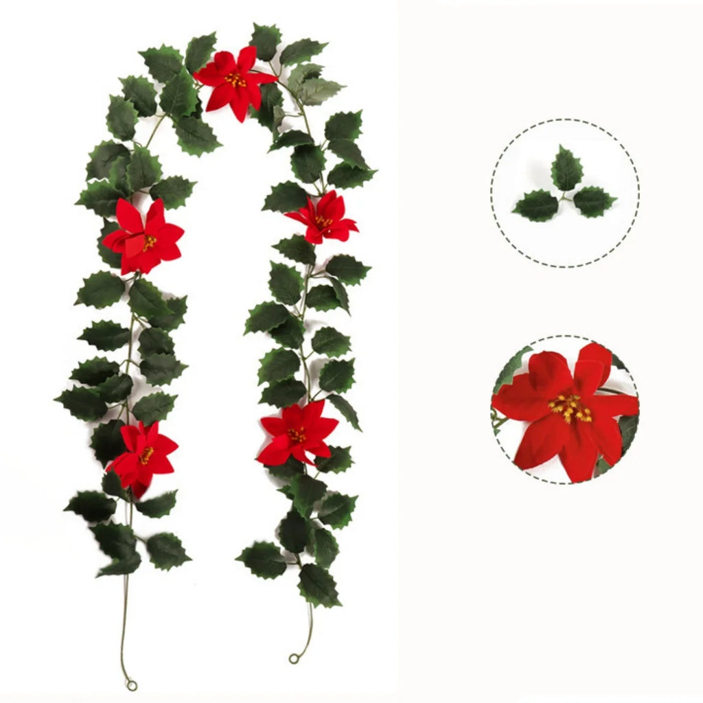 2M Christmas Garland String Light Artificial Red Berry Holly Leaves DIY Rattan Wreath For Xmas New Year Holiday Home Decoration Oasis Select Style 2