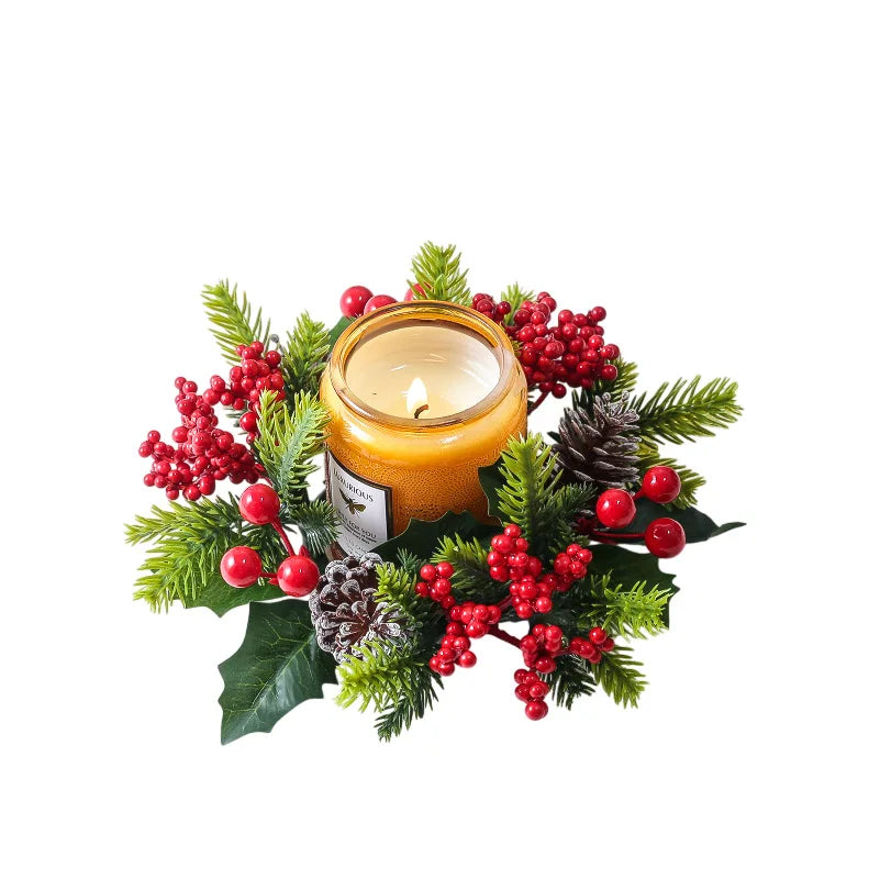 Christmas Candle Rings Table Decoration Christmas Wreath Candle Holder Ring Red Berries Table Centerpieces Candle Wreath Oasis Select