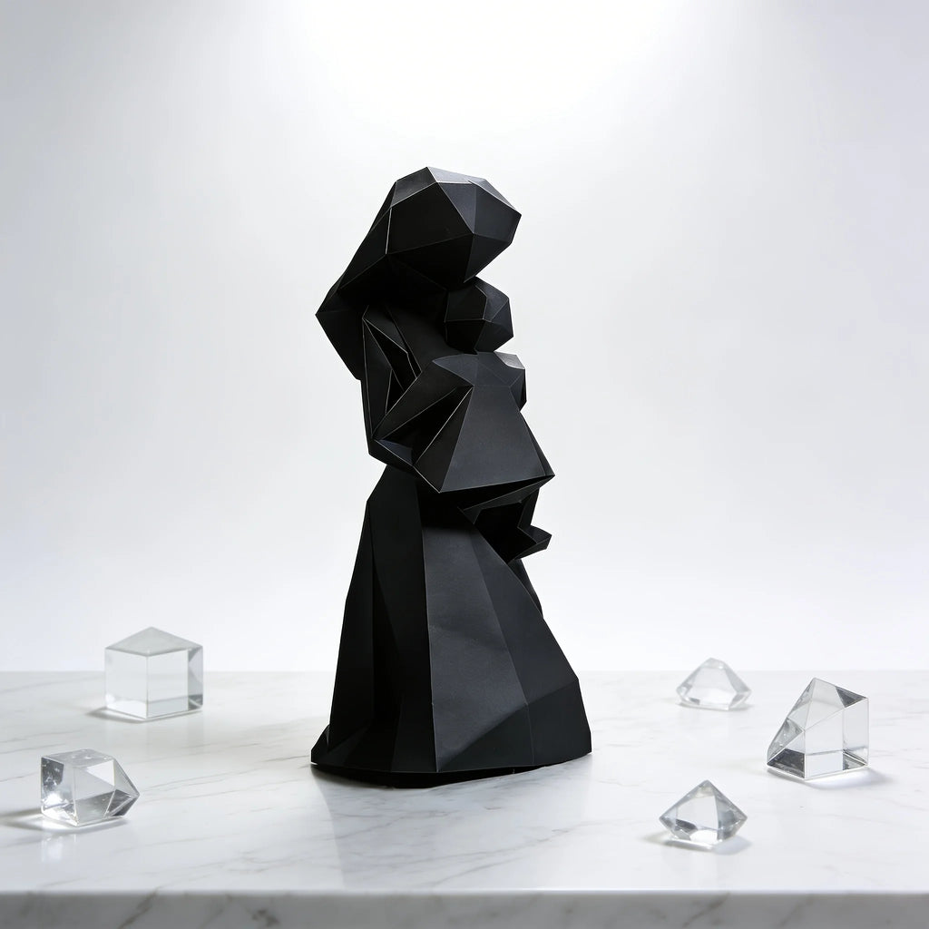 Geometric Mother Child Figurine Abstract Faceted Sculpture Minimalist Black Home Decor for Shelf & Mantel Display Oasis Select