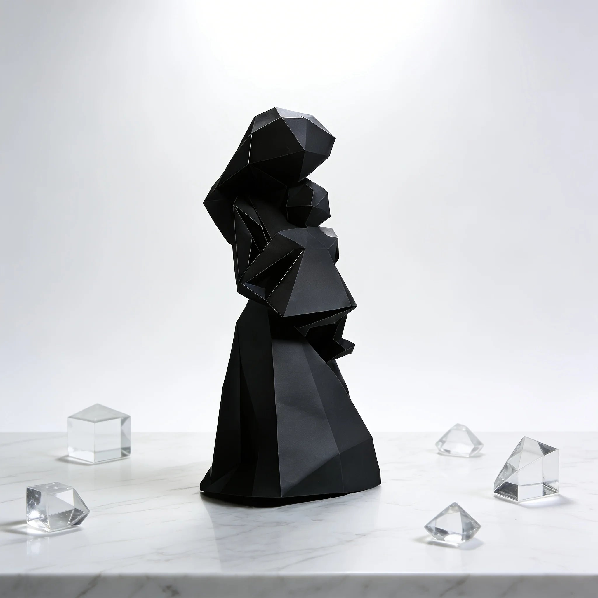 Geometric Mother Child Figurine Abstract Faceted Sculpture Minimalist Black Home Decor for Shelf & Mantel Display Oasis Select