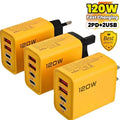 Total 120W Phone Charger Fast Charging Quick Charger PD USB Type C Wall Adapter For iPhone 16 15 Xiaomi 14 Huawei Redmi Oneplus Oasis Select Yellow EU