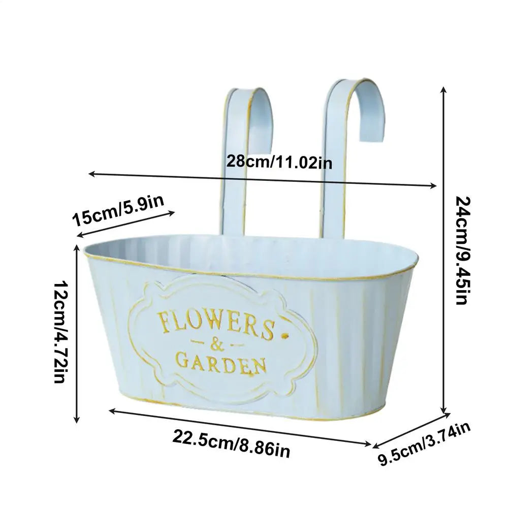 Metal Hangable Deck Planter Railing Planter Countryside Window Flower Boxes for Garden Decoration Plant Pots Houseplant Boxes Oasis Select Blue