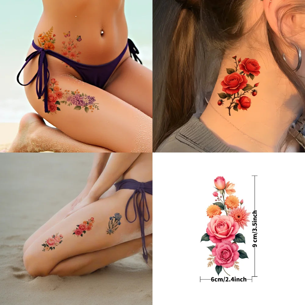 9-Piece Butterfly & Floral Temporary Tattoo Stickers | Waterproof