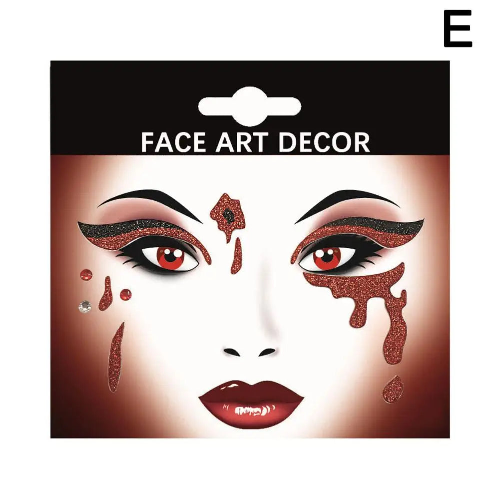 Halloween Theme Face Jewels Rhinestones Temporary Crystal Stickers Face Gems Self- Adhesive Glitter Jewel Tattoo Sticker Makeup Oasis Select E
