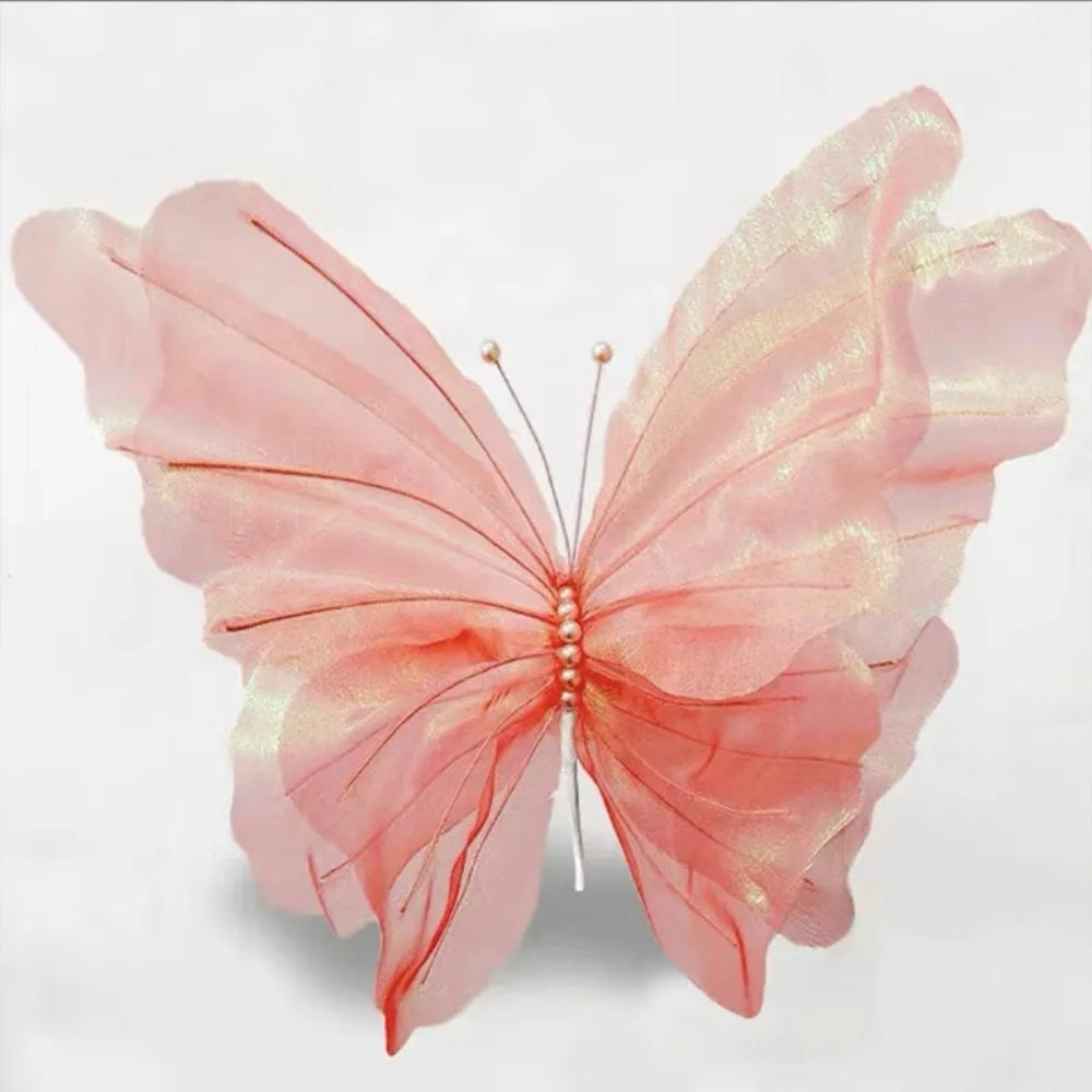 NEW Silk Artificial Butterfly Flowers Colorful Artificial Flowers Flower Head 50cm Giant Butterfly Branch Road Oasis Select Orange
