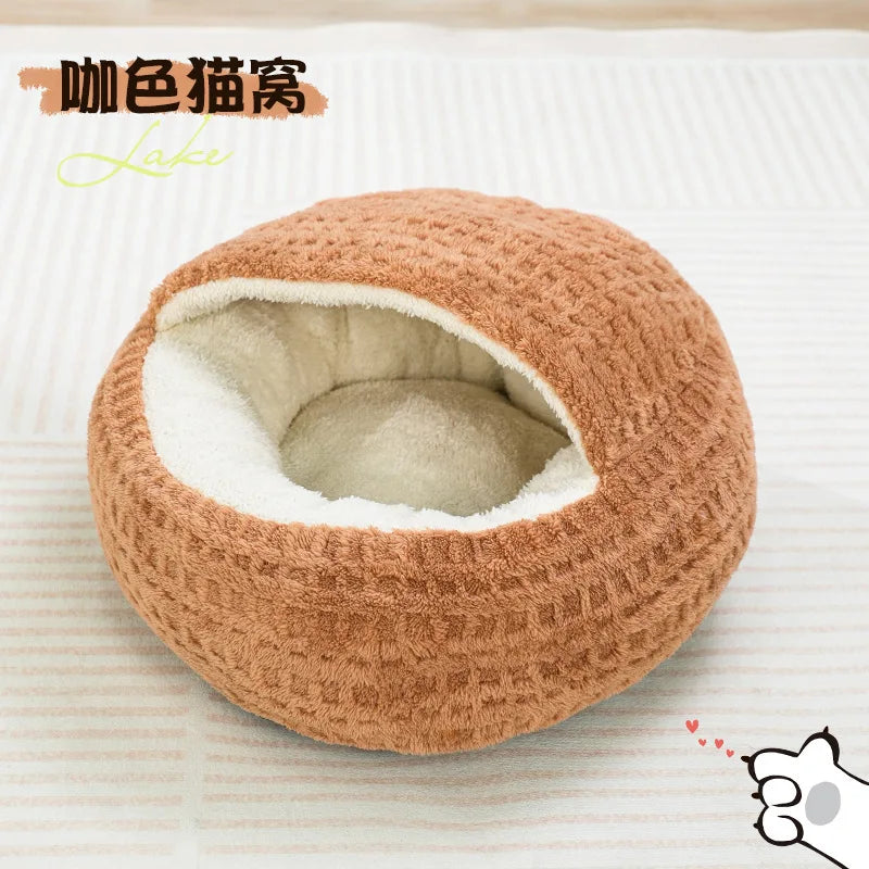 New Cat Nest Winter Semi-closed Warm Four Seasons Universal Winter Thickened Cat Sleeping Nest Shell Nest Cat Bed Dog Bed Oasis Select coffee color S d-40cm