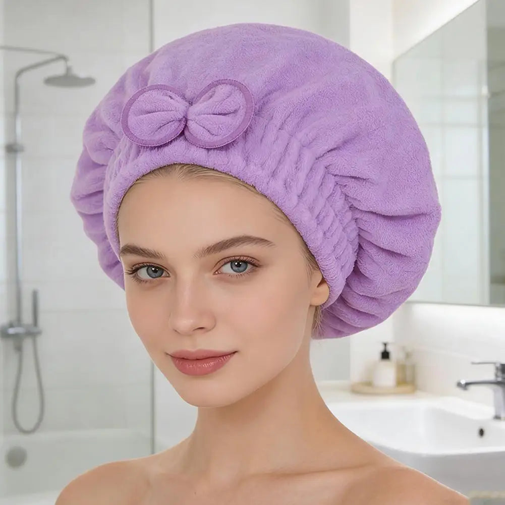 Coral Fleece Hair Drying Cap Quick Drying Towel Quick Stem Bowknot Microfiber Hair Dry Wrap Ultra Absorbent Hair Turban Bath Cap Oasis Select