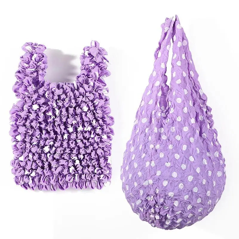 Expansion Fold Pleated Flexible Stretch Mini Shopping Bag Large Capacity Bubble Elastic Portable Handbag Storage Bag Oasis Select Purple