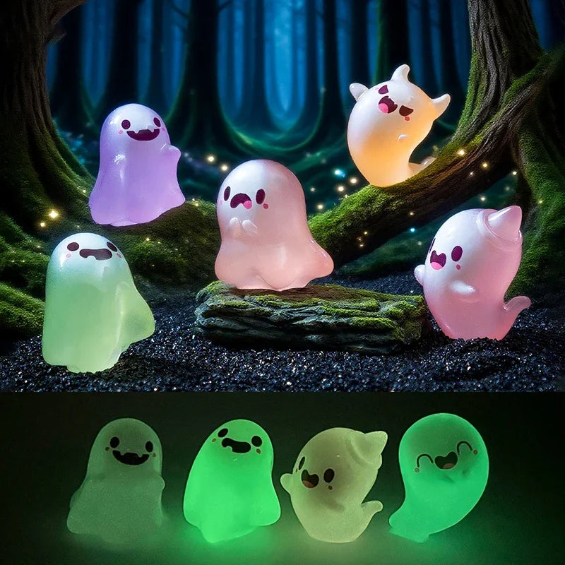 6PCS Halloween Cute Ghost Small Figurines Luminous Decoration Mini Toy Party Cartoon Resin Desktop Ornament Glow In Dark Oasis Select Default Title