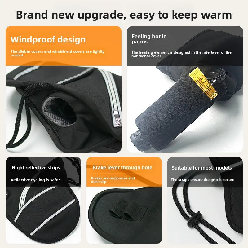 Winter Warm Motorcycle Gloves Electric Heated Handlebar Mittens Battery Powered Heated Muffs for Handle Protection Car Gloves Oasis Select
