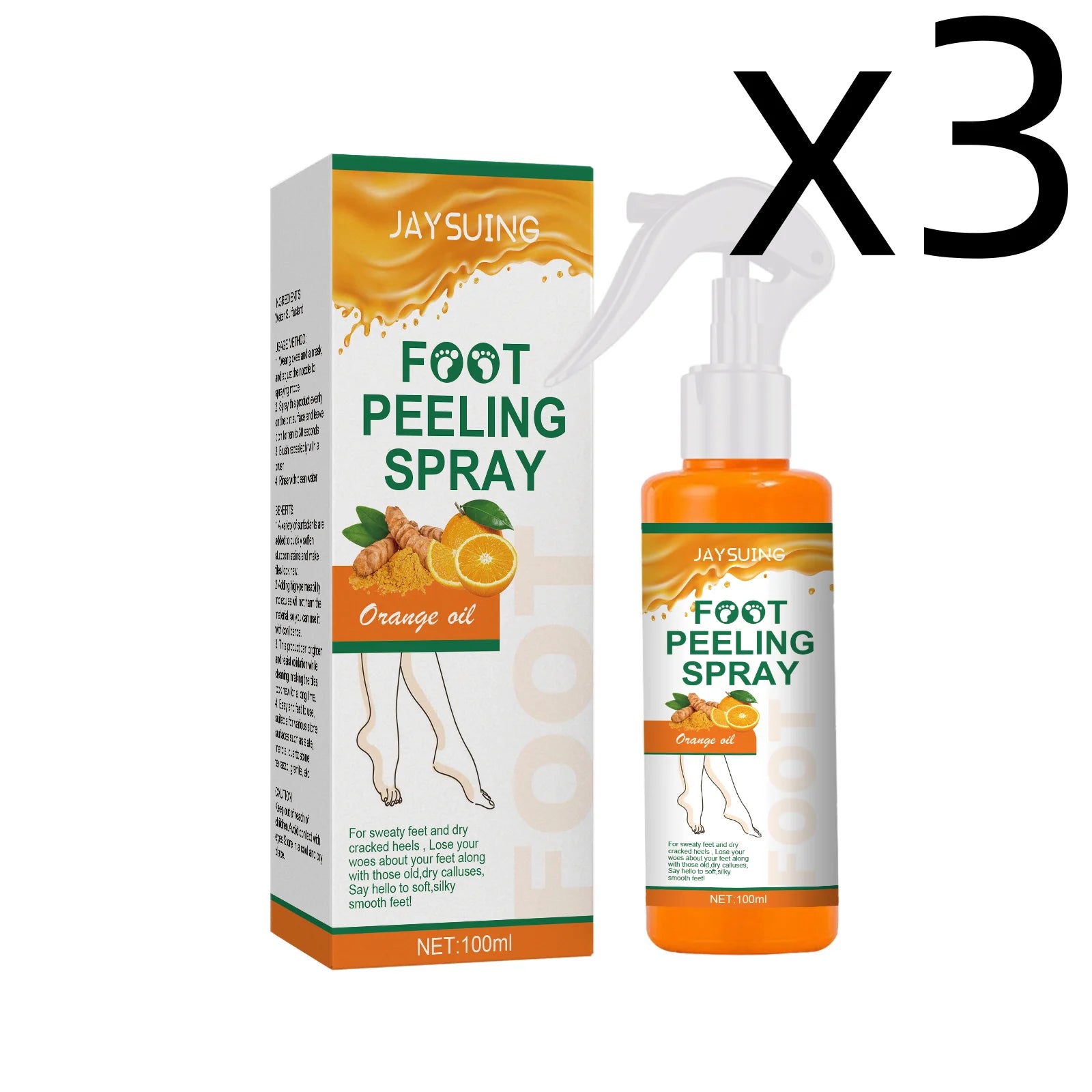 Orange Oil Foot Peeling Spray Exfoliate Rough Skin Soften Heels Repairing Dry Cracks Smoothing Foot Skins Feet Exfoliating Spray Oasis Select 100ml Boxed X 3PCS