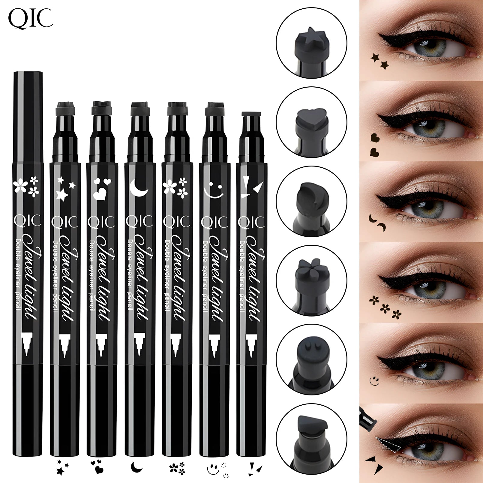 QIC Dual-Tip Stamp Eyeliner Pen – Heart, Moon & Star