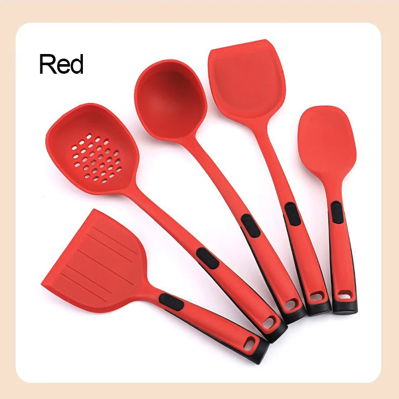 5-Piece Silicone Cooking Utensil Set – Spoon, Spatula & Strainer Silicone Utensil Set Oasis Select Red