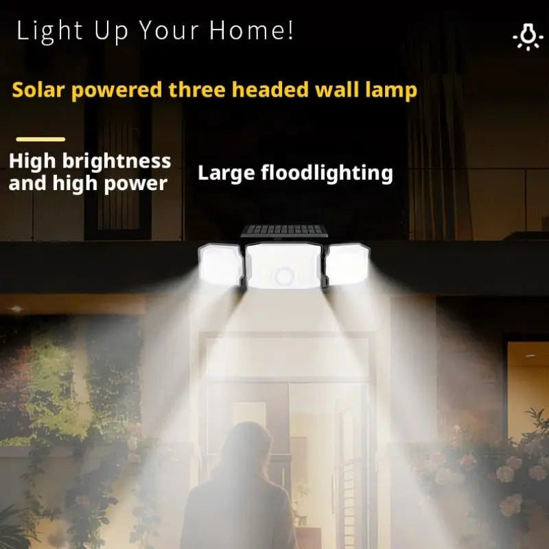Solar LED Wall Light IP67 Waterproof | 3-Head Rotatable Garden Lamp
