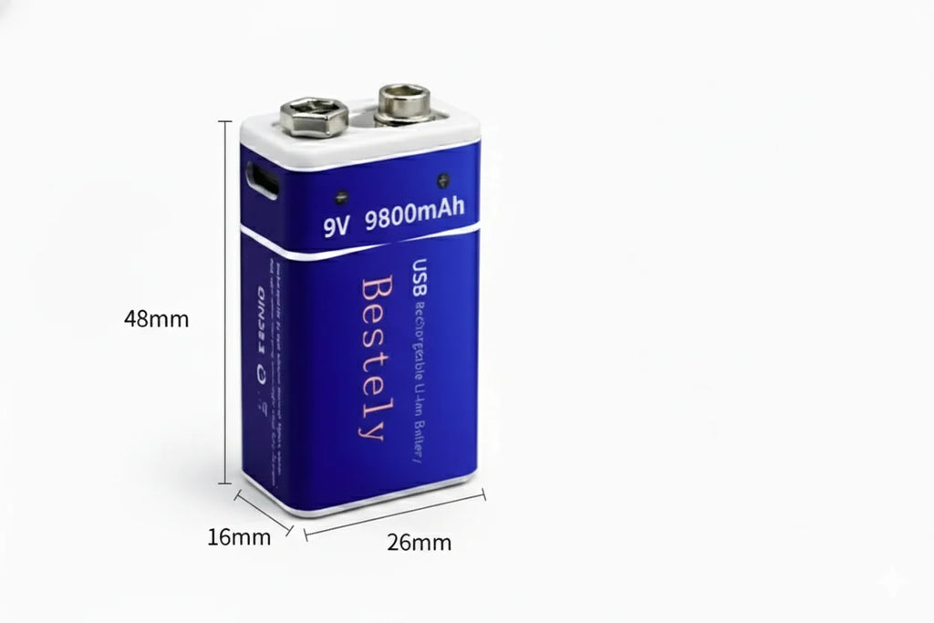 Type-C Charging 9V Li-ion Battery 9800mAh Long Lasting Power for Alarm Toys Guitar Pedal Microphone Oasis Select