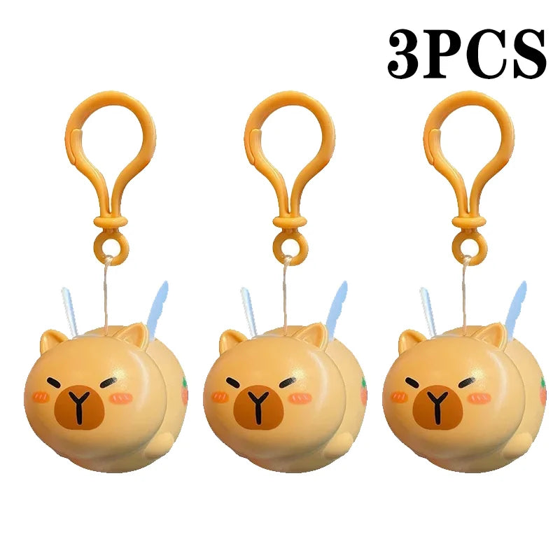 1-20PCS Kapybara Toys Creative Pull String Flying Kapybara Bag Pendant Car Keychain Pendant Decompression Kapybara Doll Keychain Oasis Select Brown-3PCS