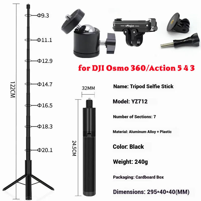 120cm Invisible Selfie Stick Tripod for GoPro, DJI & Insta360