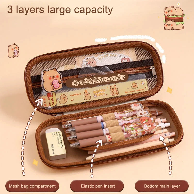 3D Capybara Pencil Case Drop Resistant Waterproof Student School Supplies Large Capacity Multifunctiona Pen Pouch Stationery Oasis Select