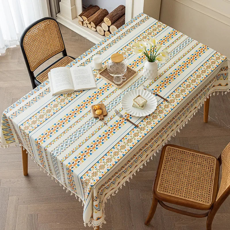 Bohemian Cotton Linen Do-in Tablecloth Rectangular Tassel Waterproof Greaseproof Table Cloth Oasis Select 90cm x 135cm C