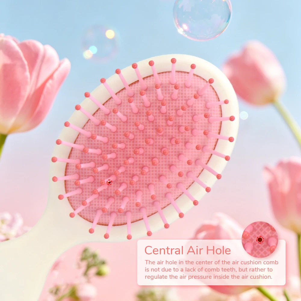 Mini Tulip Air Cushion Hairbrush – Anti-Static Detangling Travel Comb
