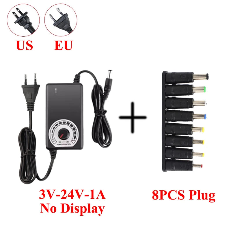 Transfotrmer AC 220V TO DC 12V 24V 5V Adjustable Power Supply Adapter DC 3V-24V Transformers AC 220 V To 12 24 V With 8PCS Plug Oasis Select 1A No Dis With 8PCS EU Plug