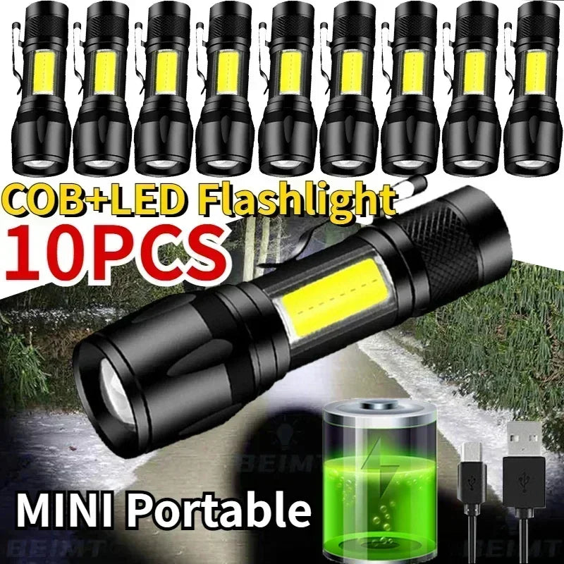 COB+XPE Portable Torch 1-10PCS Mini Flashlight Zoomable Focus Light Rechargeable Tactical Flashlight Camping Emergency Lantern Oasis Select