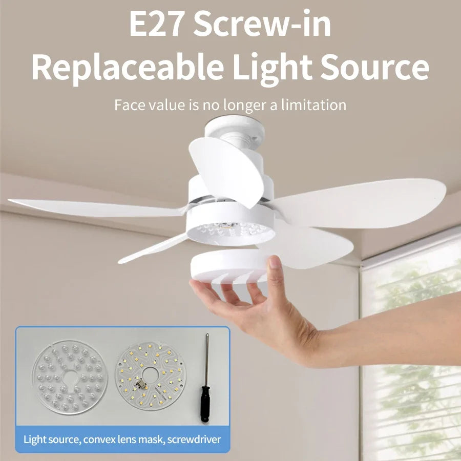 E27 Ceiling Fan Light with Remote Control AC85-265V 40W 3-Color Dimmable 3-Speed Timmer Indoor Fan Light for Bedroom Living Room Oasis Select