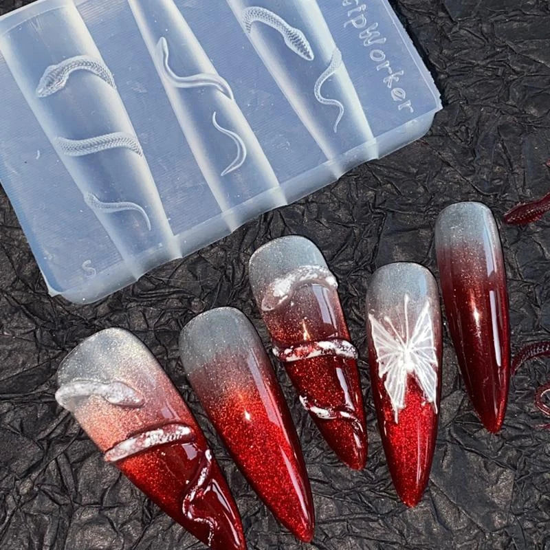 1/3Pcs 3D Nail Silicone Carving Mold Snake DIY Nail Decoration Art Nail Beauty Charm Silicone Nail Mold Nail Nails Products Oasis Select
