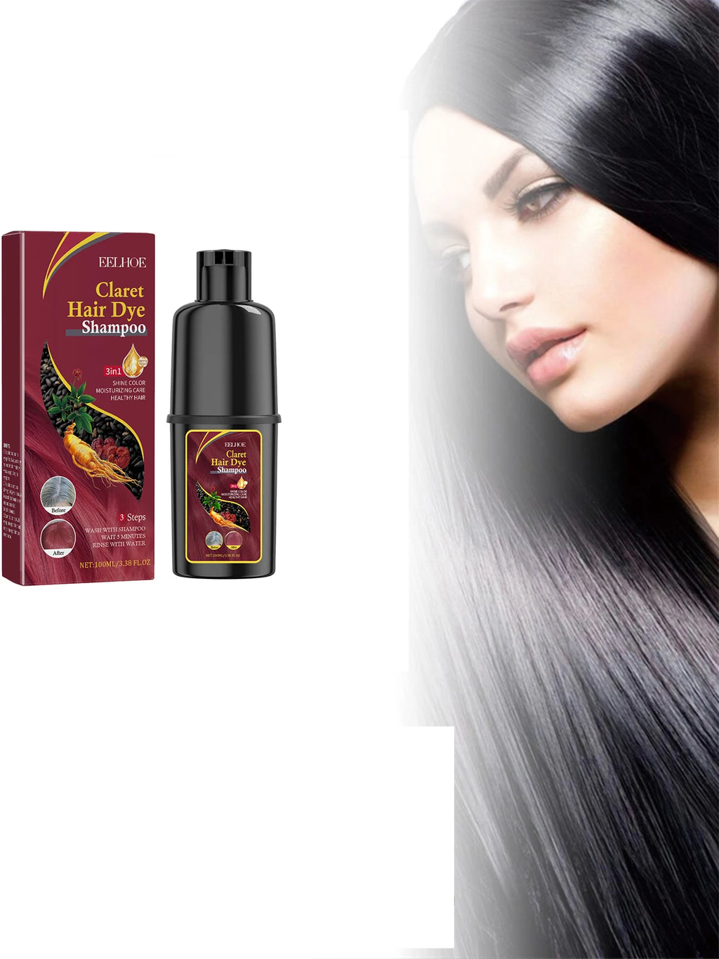 Eelhoe 3-in-1 Black Hair Dye Shampoo – Color & Repair 100ml