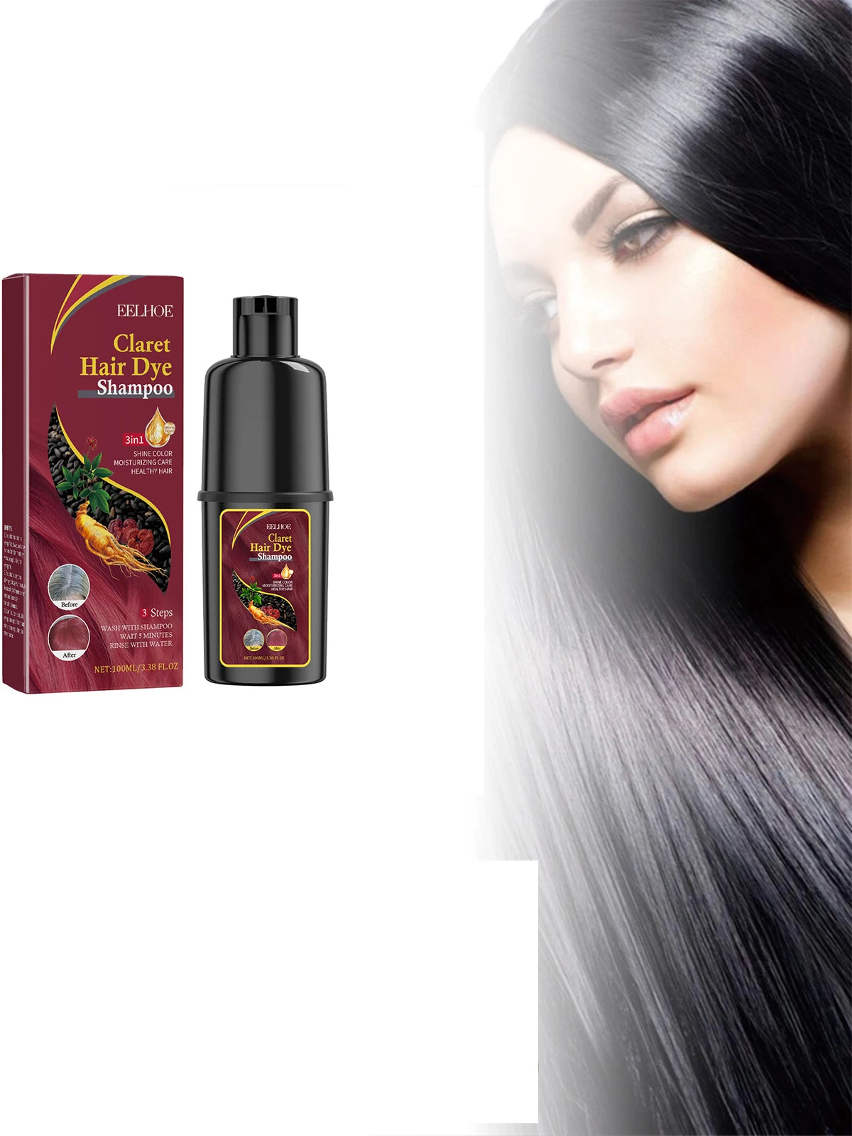 Eelhoe 3-in-1 Black Hair Dye Shampoo – Color & Repair 100ml