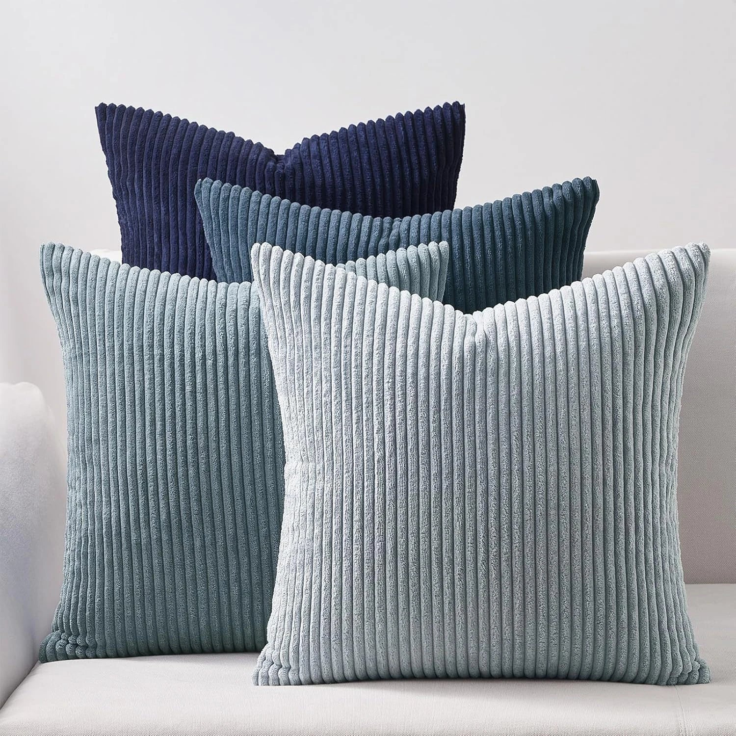 4pcs Boho Farmhouse Throw Pillow Covers Mordern Nordic Cushion Covers Soft Corduroy(pillowcases without inserts) Oasis Select Blue Set of 4