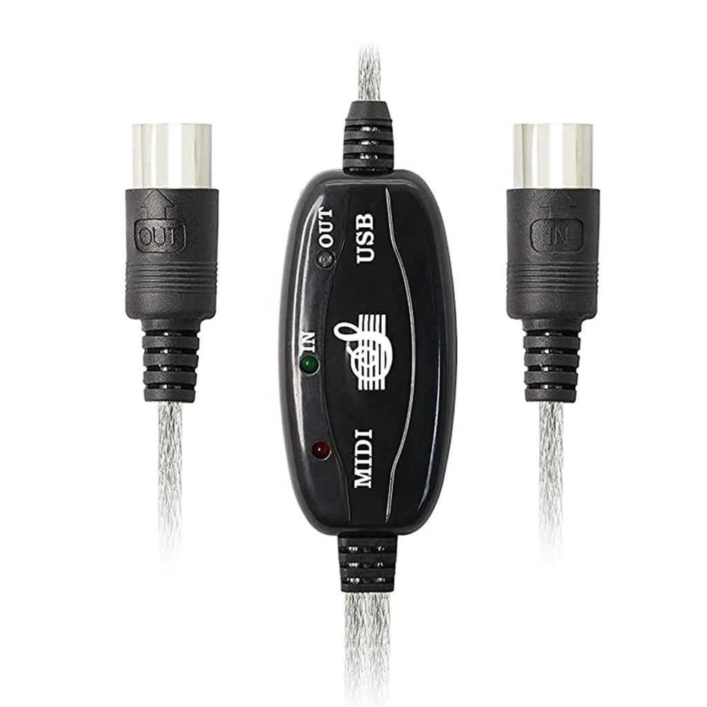 USB MIDI Cable Adapter, USB Type A Male to MIDI Din 5 Pin In-Out Cable Interface with LED Indicator for Music Keyboard Oasis Select