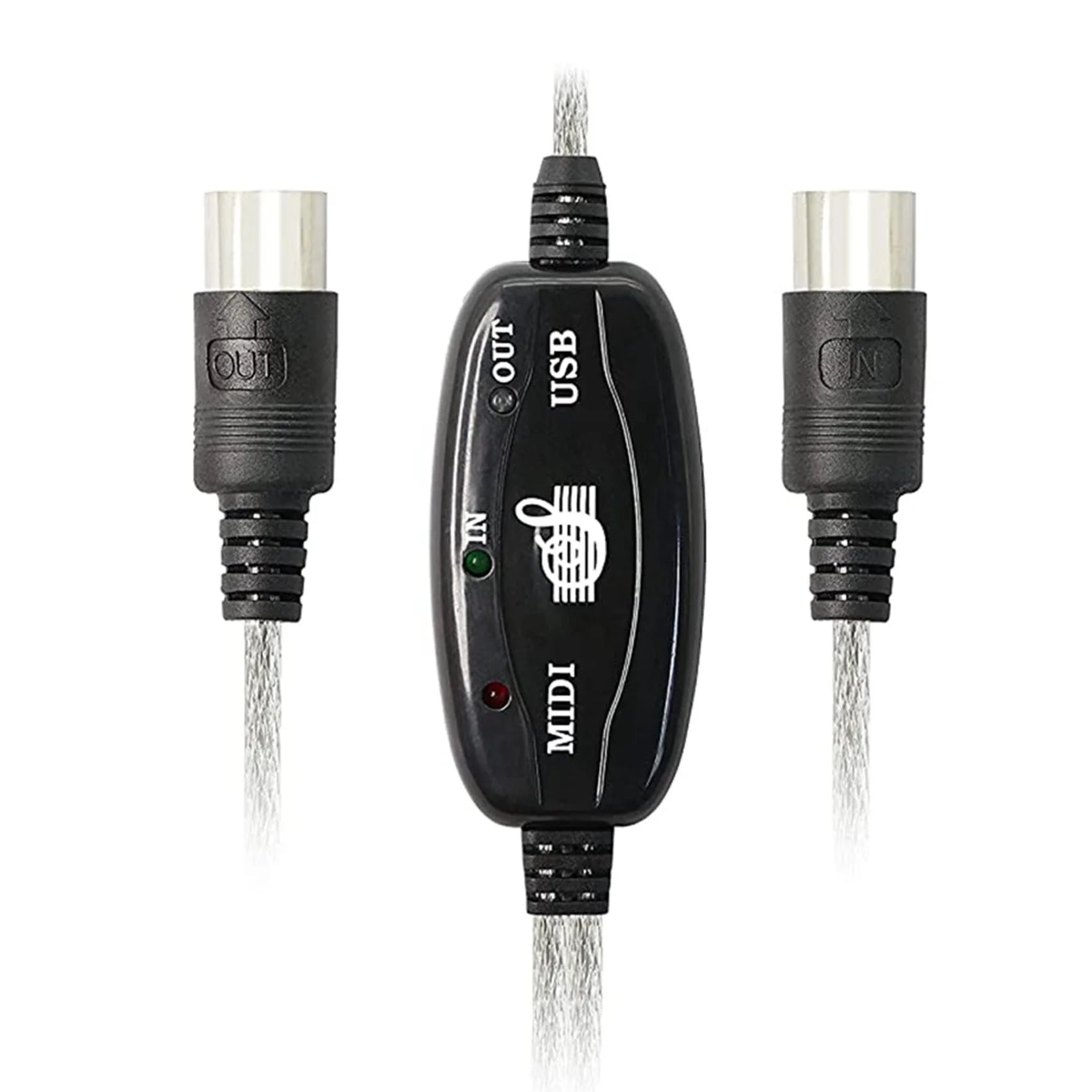 USB MIDI Cable Adapter, USB Type A Male to MIDI Din 5 Pin In-Out Cable Interface with LED Indicator for Music Keyboard Oasis Select