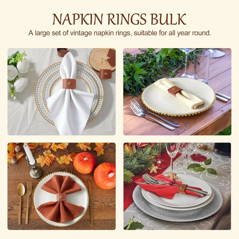 6-36PCS Leather Napkin Rings Vintage Farmhouse Thanksgiving Table Decor for Wedding Reception Banquet Dinner Party Oasis Select
