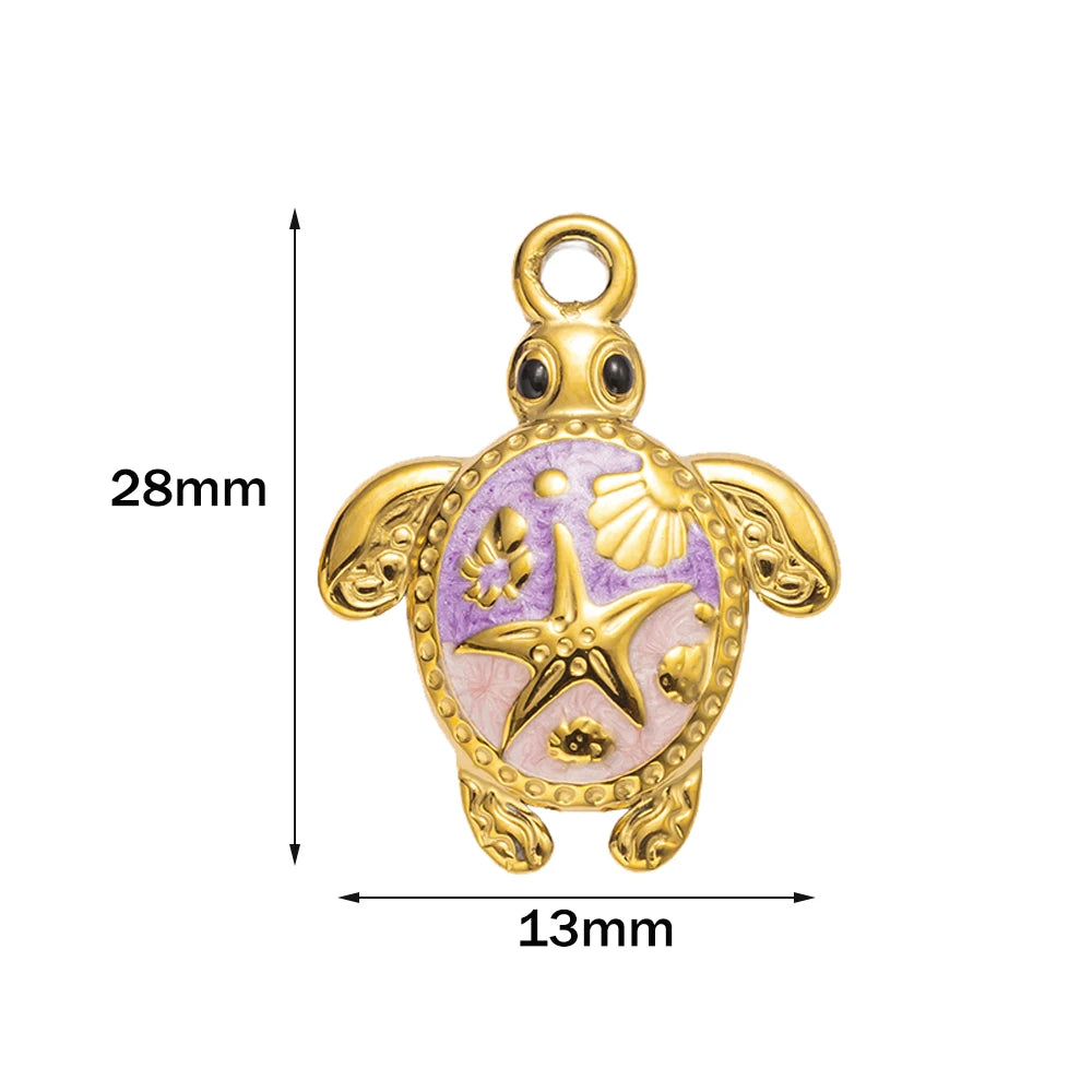5pcs Stainless Steel Enamel Animal Sea Turtle Tortoise Charms Pendant for Bracelet Necklace Jewelry DIY Craft Making Wholesale Oasis Select Pink Purple