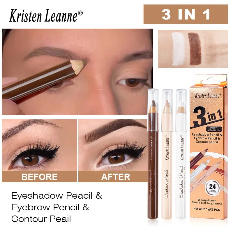 3-Piece Wooden Eyeshadow Liner & Contour Concealer Pencil Set Eye Makeup Pencil Set Oasis Select