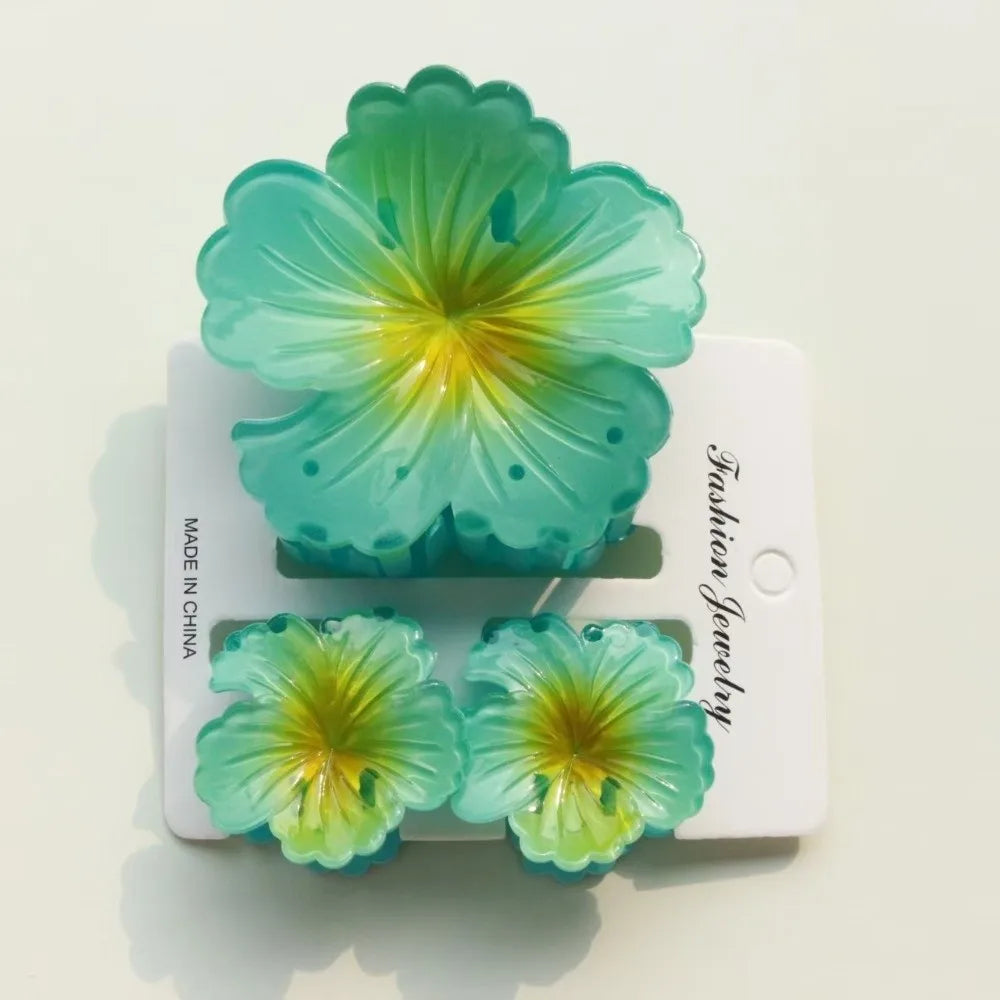 3Pcs/Set Gradient Hair Claws Hibiscus Acrylic Hawaiian Flower Hair Clip Clamp Sweet Flower Ponytail Clip Summer Hair Accessories Oasis Select