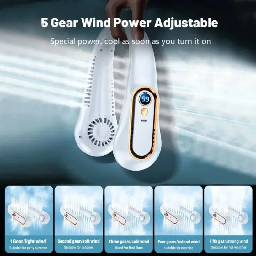 2026 New 5-Speed Neck Fan Portable Fan with 720° Dual-Sided Cooling Wind Digital Display USB Rechargeable for Outdoor Gym Office Oasis Select