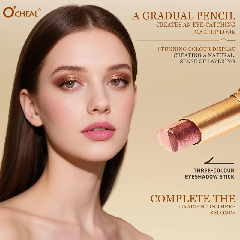 O'CHEAL Three Color Eye Shadow Stick Gradient Delicate Shiny Waterproof Glitter Eye Shadow Waterproof Long-Lasting Eye Cosmetics Oasis Select