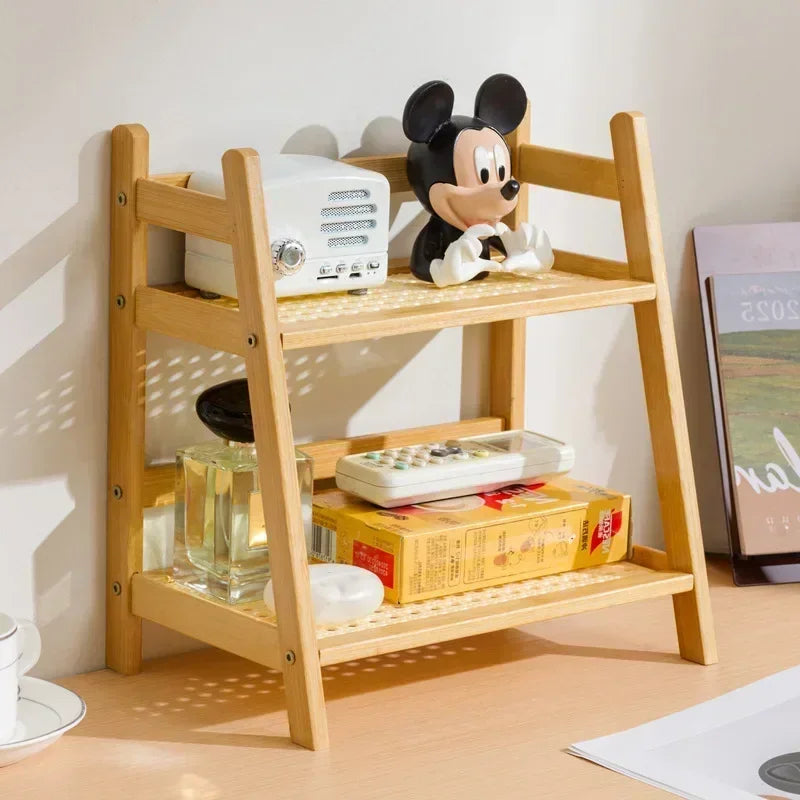 Multi-functional ins medieval rattan cream double-layer desktop rack dormitory bedroom office kitchen cup holder finishing rack Oasis Select