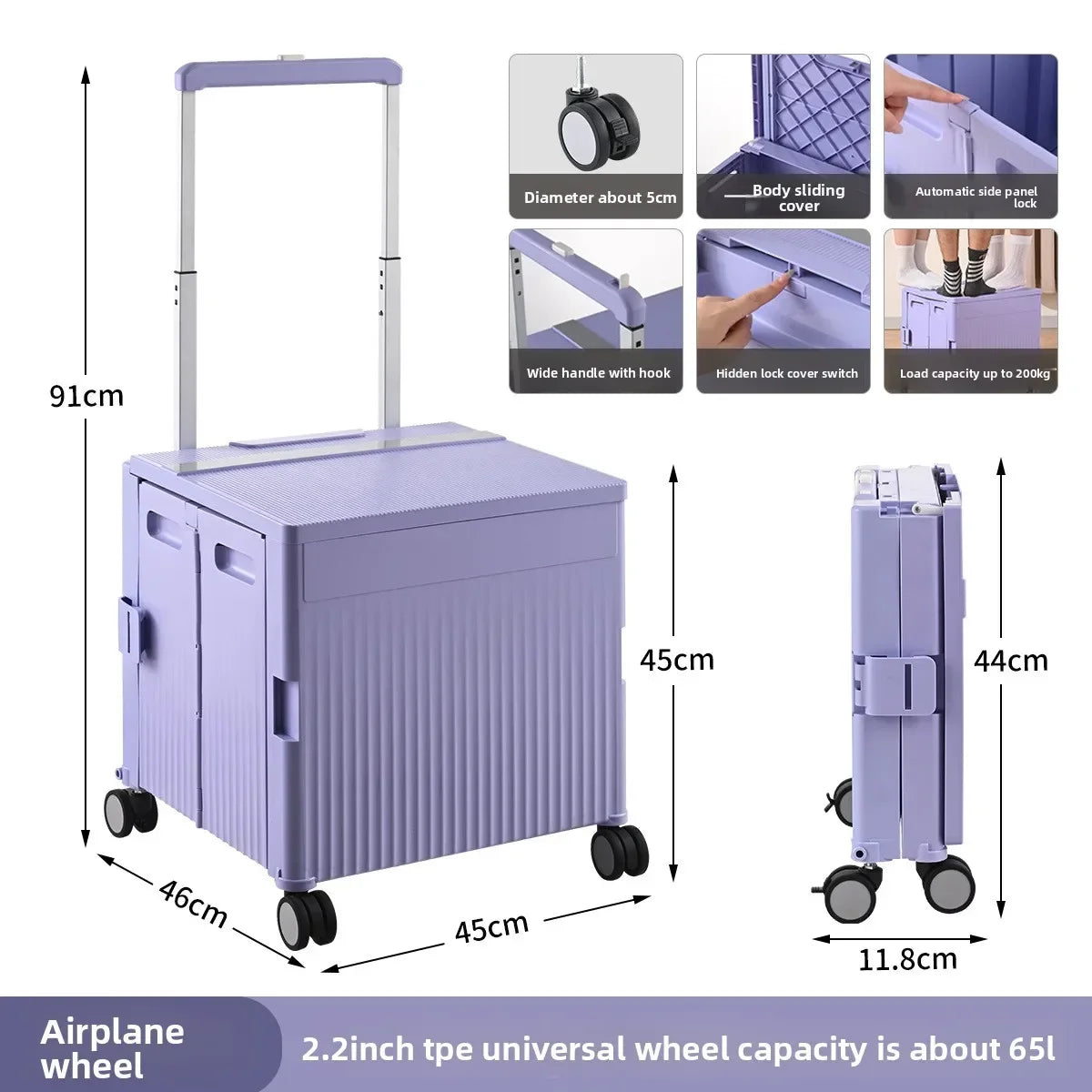 Multi-functional Shopping Cart Folding Light Carry Shopping Cart Camping Trailer Hand Pull Trolley Express Pull Goods Home Oasis Select Purple-A