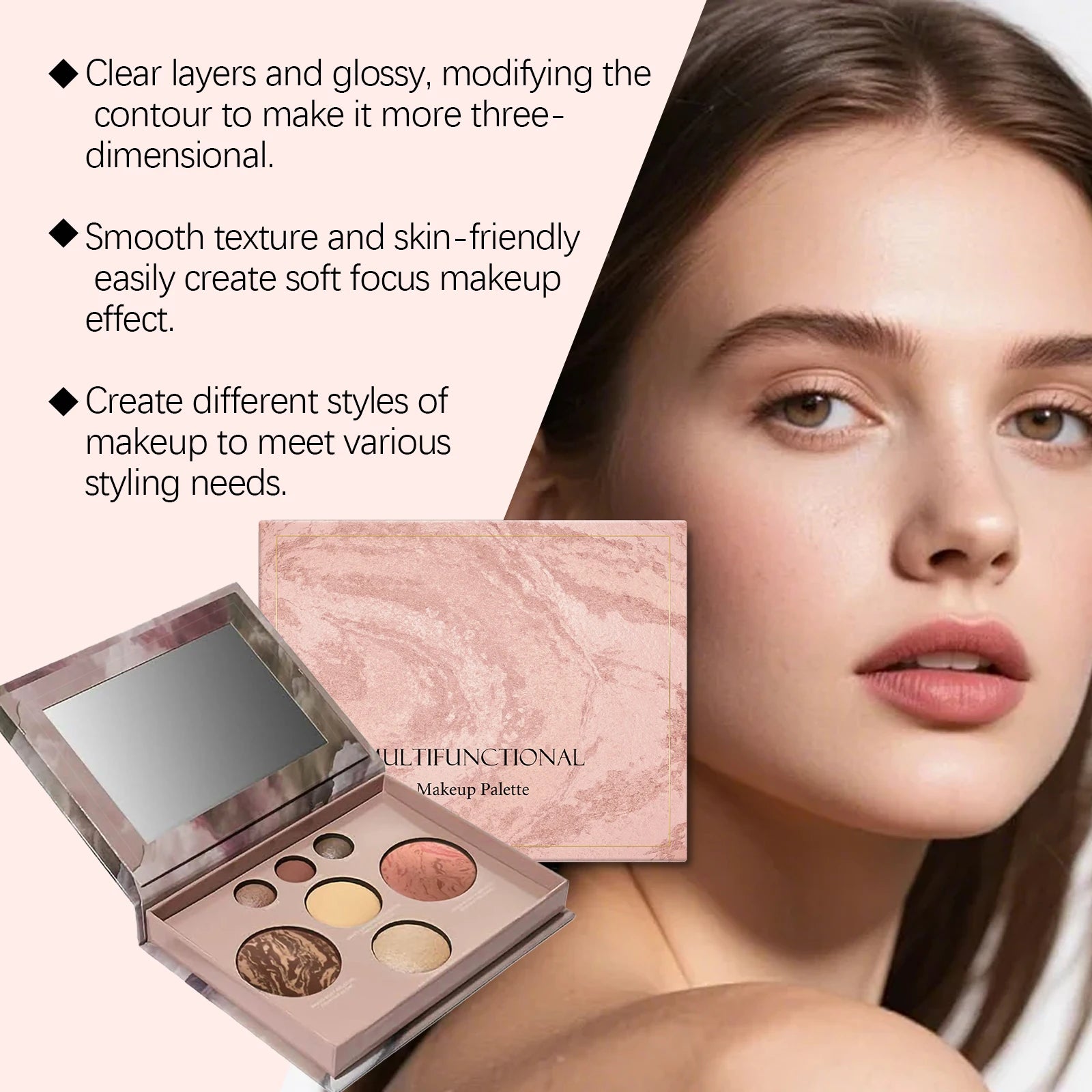 Moisturizing Multi-Functional Makeup Palette Matte and Shimmer, Easy Apply Highlighter Blush Contour Professional Palette Oasis Select