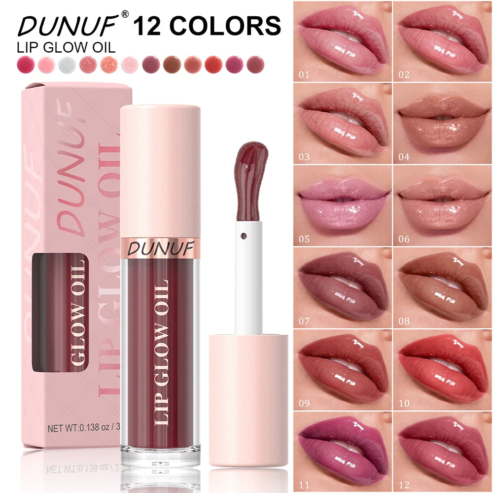 DUNUF Lip Glow Oil Moisturizing Lip Gloss Plumping Lip Oil Tinted Hydrating Lip Care Transparent Lip Balm Beauty Makeup Cosmetic Oasis Select