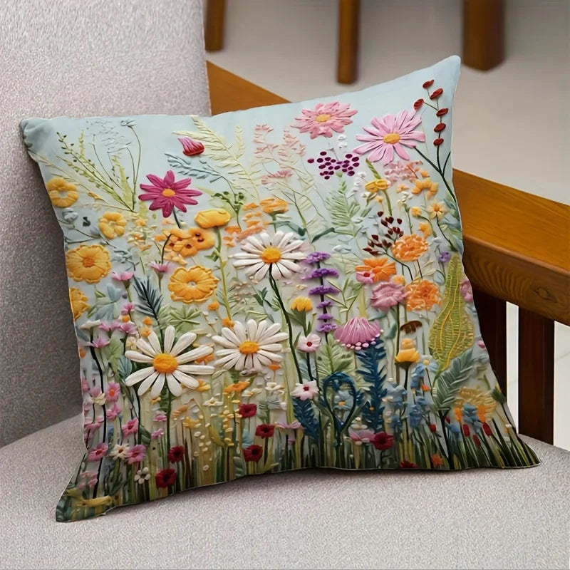 1Pack Country Floral Pillow Covers, 17.7x17.7 Inch, Machine Washable, Zippered Linen Cushion Cases for Home Decor,Flower Pattern Oasis Select