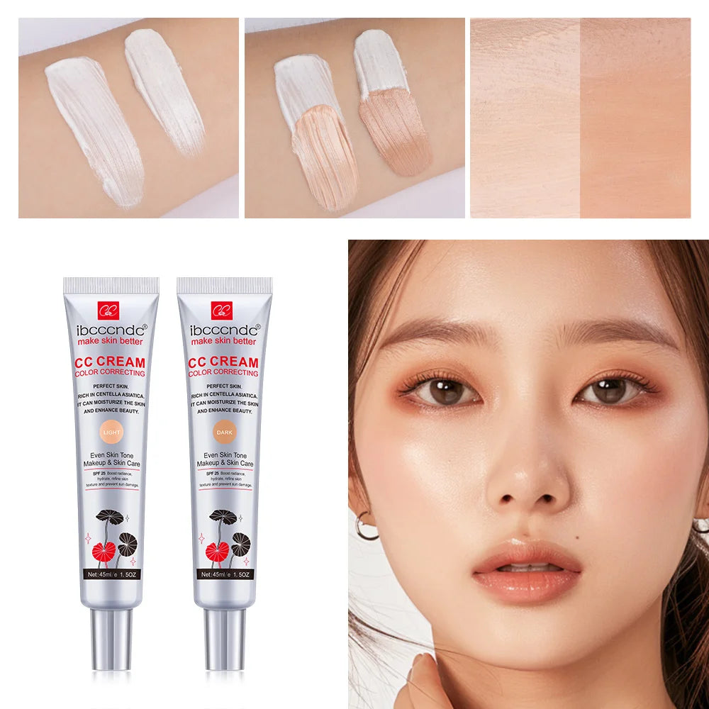 45ml Color Correcting CC Cream Facial Centella Asiatica Repair BB Cream Natural Concealer Whitening Liquid Foundation Cosmetics Oasis Select light and dark