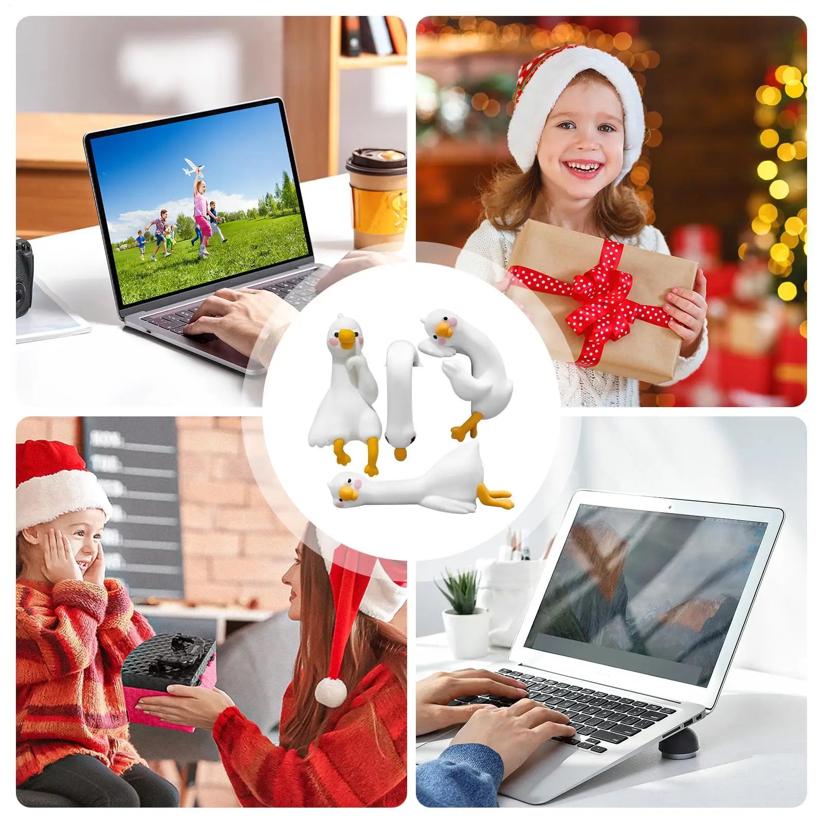 Computer Monitor Decor Figurines 4 Pieces Geese Dashboard Decorations Cute Sculpture for Home Bedroom Study Room Workplace Shelf Oasis Select