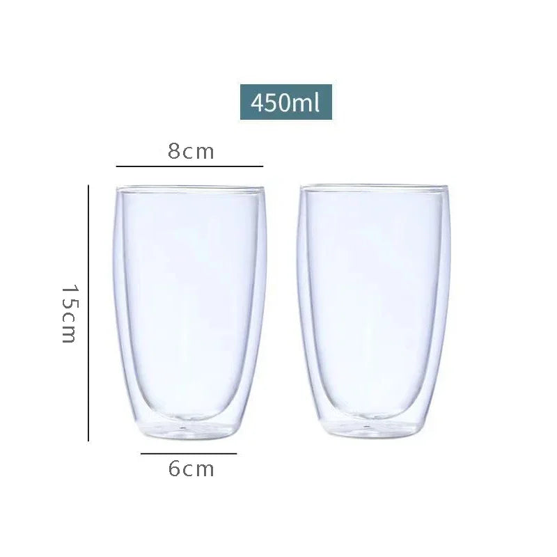 2-Pack Double-Wall Glass Coffee Mugs - Insulated Borosilicate Cups, Sweat-Proof & Dishwasher Safe, Perfect for Lattes, Smoothies Oasis Select 450ml-No-handle 3pcs 301-400ml
