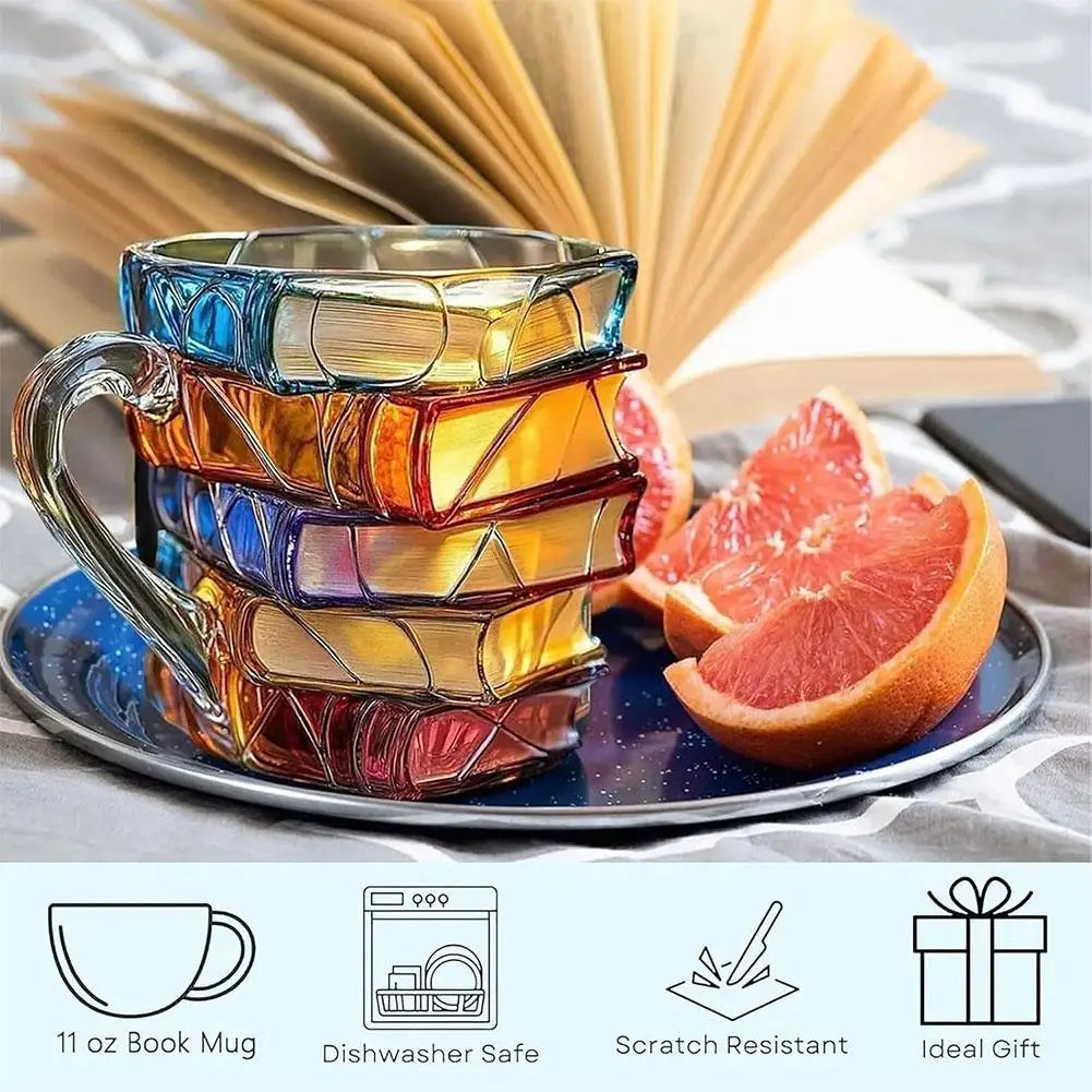 Painted Book Mug Resinz Novelty 3d Painted Books Coffee Mug Unique Colorful Resin Books Stack Coffee Cup Collection Gifts Oasis Select