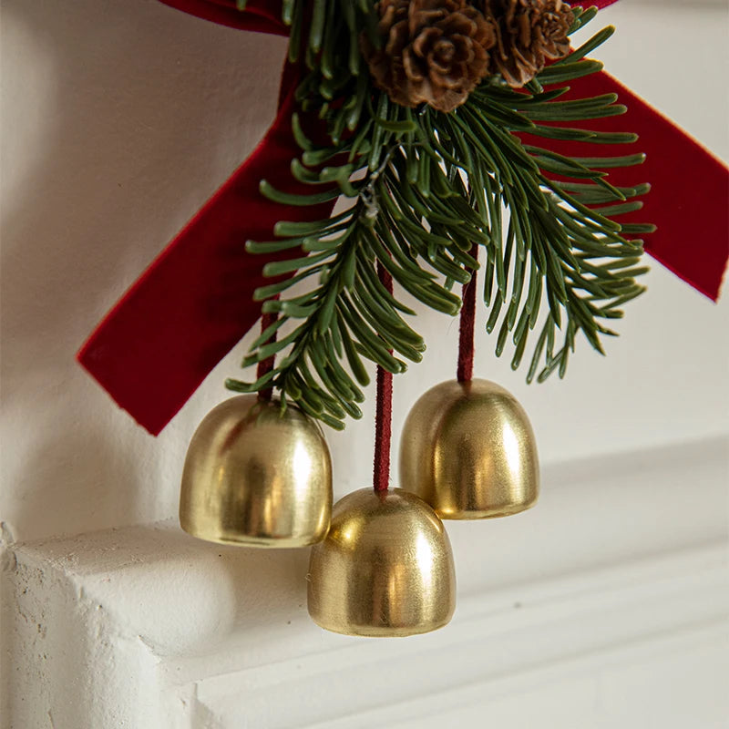 Christmas Door Car Decoration Christmas Tree Red Velvet Bow Bell Small Pendant Decoration Props Oasis Select