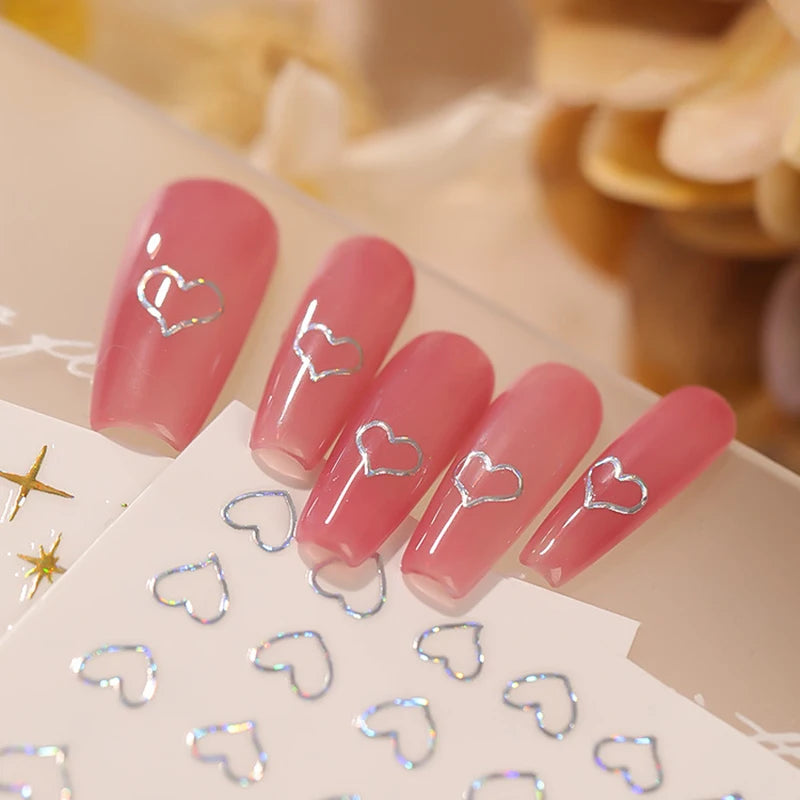 3-Sheet Heart Nail Stickers – Self-Adhesive Nail Decals